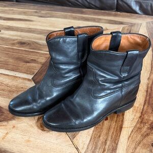 Isabel Marant Black Leather Crisi Wedge Ankle Boots Size 38